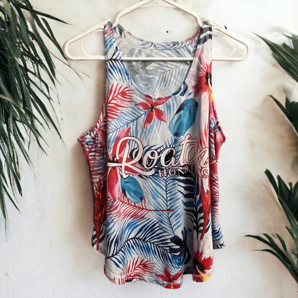 Roatan Honduras Tropical Print Palm Tree Tank Size Medium - Picture 1 of 10